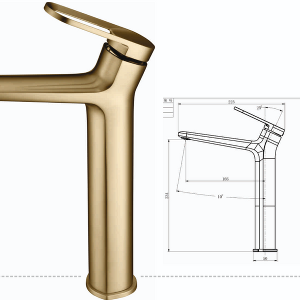 Premium Brass Tall Basin Mixer Tap – Brushed Gold Finish Tall Size (NCGF 502) – 5 Years Warranty