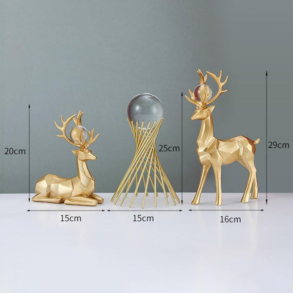 Golden Reindeer Decor Set with Crystal Ball Centerpiece – Luxury Festive & Home Tabletop Decoration (Set of 3)
