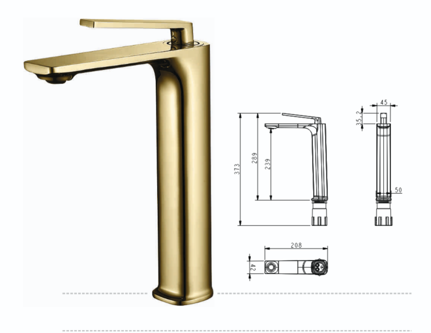 Premium Brass Tall Basin Mixer Faucet, Brushed Gold Finish (Hot & Cold) NCGF-511 – 5 Years Warranty