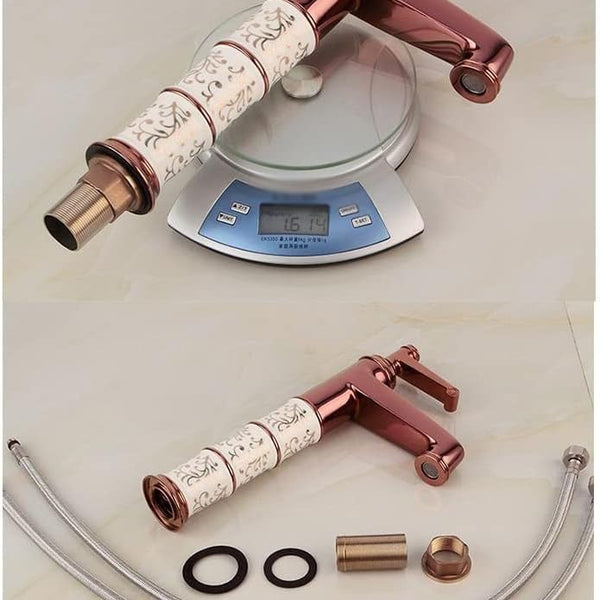 Bassino Basin Mixer Tap Hot and Cold Tall Body Faucet/Tap for Wash Basin, Sink/Wash Basin Mixer Faucet/Golden Pillar tap for Basin/Tap for Bathroom, Kitchen & Livingroom - Rosegold (Long Body)