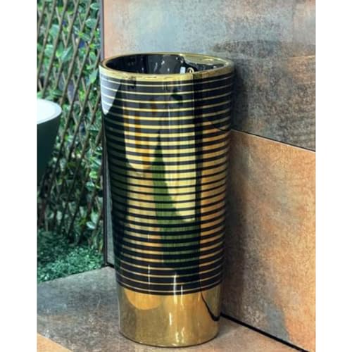 Bassino Ceramic Pedestal Free Standing Wash Basin For Living Room and Bathroom (410X410X840 MM, BLACK GOLD) BPB-503