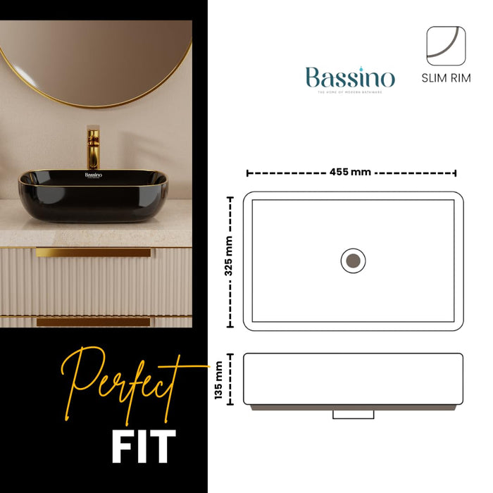 Modern Black Gold Ceramic Table Top Wash Basin (18x13x5.5 In) BTT-848