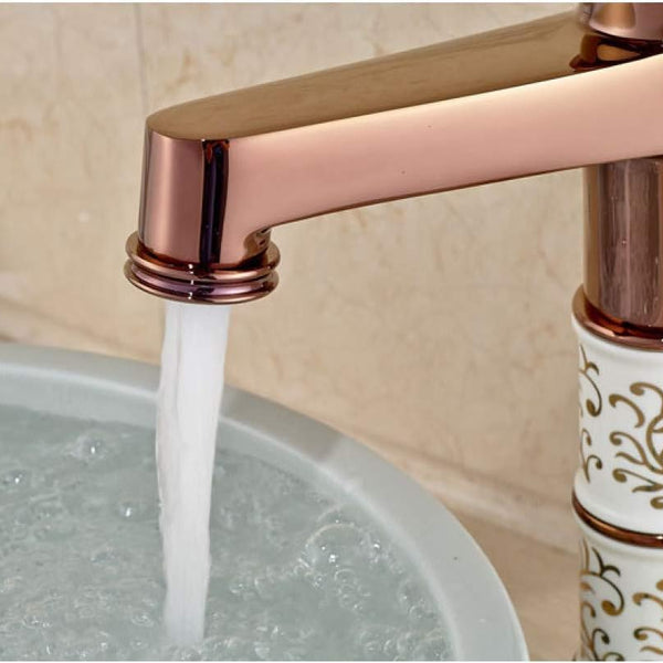 Bassino Basin Mixer Tap Hot and Cold Tall Body Faucet/Tap for Wash Basin, Sink/Wash Basin Mixer Faucet/Golden Pillar tap for Basin/Tap for Bathroom, Kitchen & Livingroom - Rosegold (Long Body)