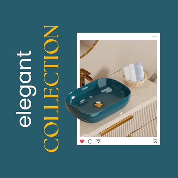 Modern Teal Blue Ceramic Table Top Wash Basin (18x13x5.5 In) BTT-11399-IN