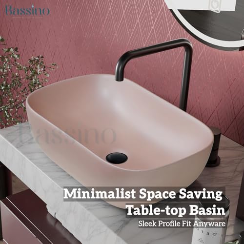 Premium Ceramic Table Top Wash Basin, Peach Pink Finish (18 × 13 × 6 In) BTT-748