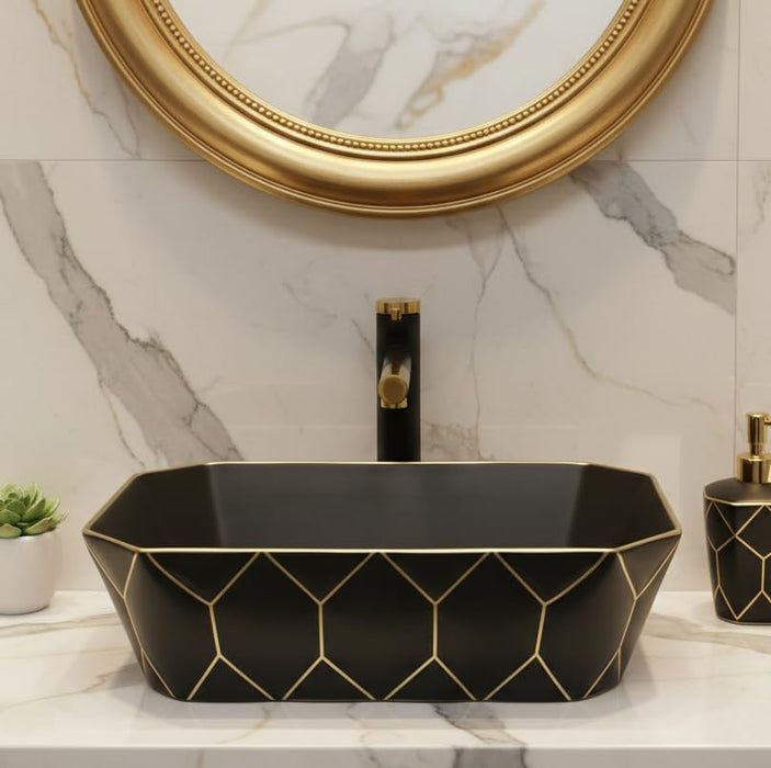 Premium Black Gold Ceramic Table Top Basin (20x14x6 In) BTT-1377