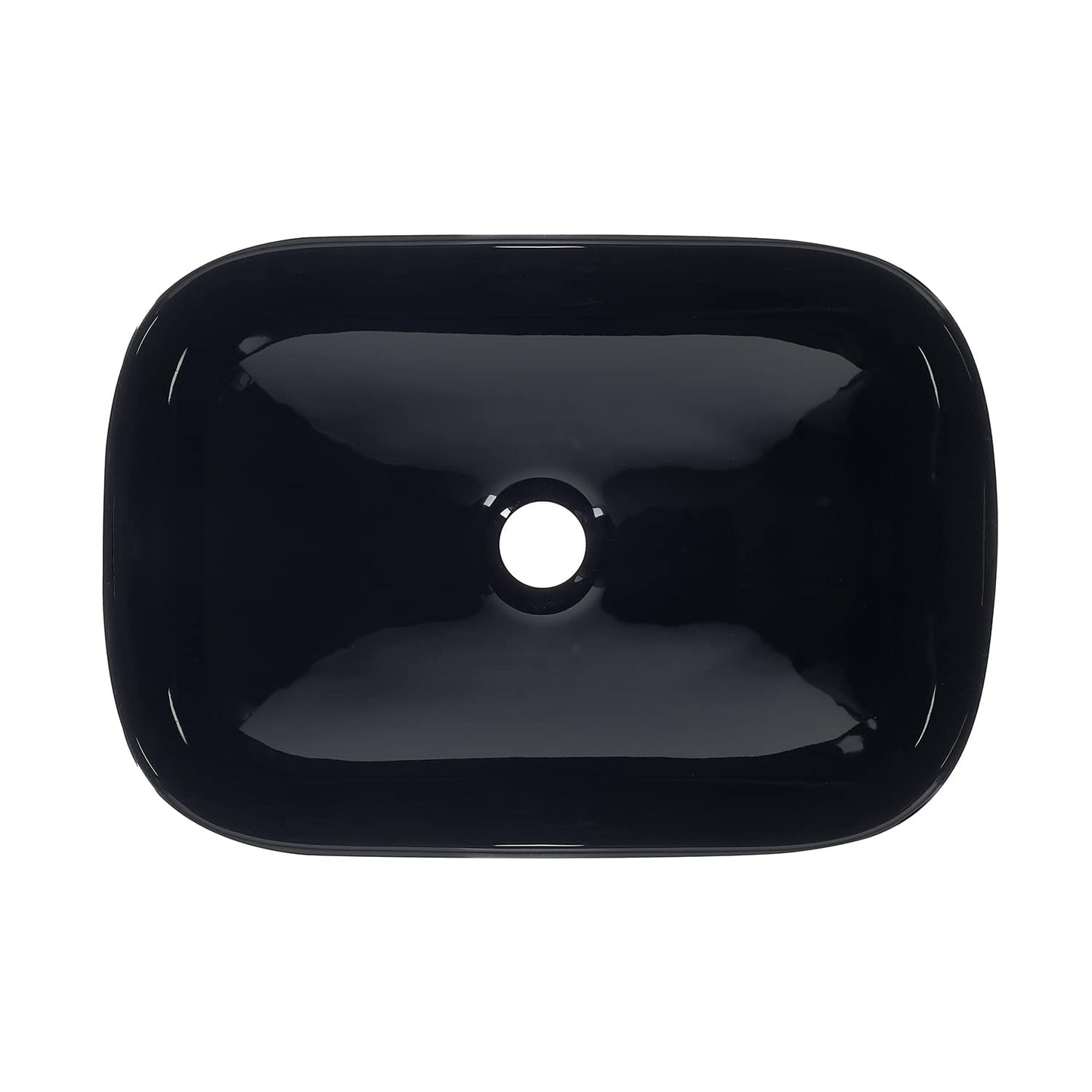 BASSINO Art Premium Ceramic Countertop or Tabletop Glossy Designer Rectangle Shape Handwash Sink Wash Basin (Black, 18 x 13 x 5.5 Inch)