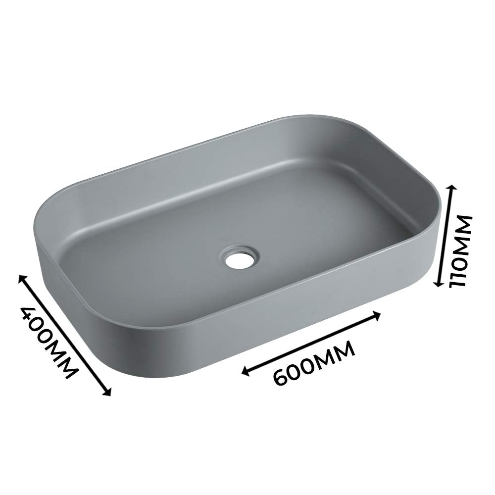 BASSINO Melamine Table Top Wash Basin for Home Matt Grey (600X400X110mm)