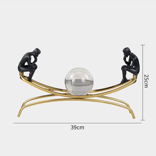 Abstract Thinker Duo with Crystal Sphere – Modern Art Sculpture for Elegant Home Decor (BSP-1386) L 13 W 8 H 25