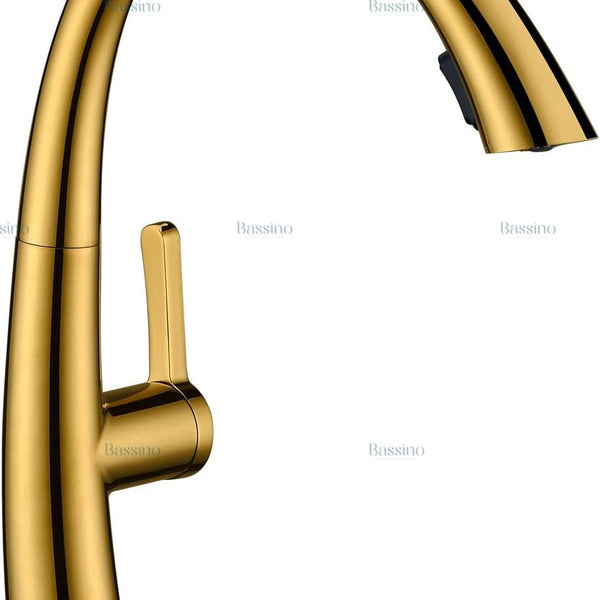 Brass Kitchen Faucet Luxury Design Pull Out Kitchen Faucet Tap Single Hole 360° Rotatable/Dual Water Flow System Kitchen Sink Tap Faucet (Gold) BTT-2104