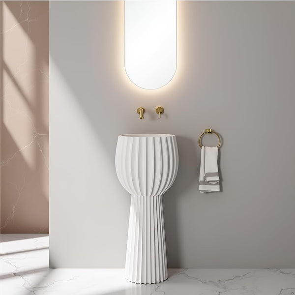 Artificial stone Pedestal Basin, white,16x16x34inch NZ-4020