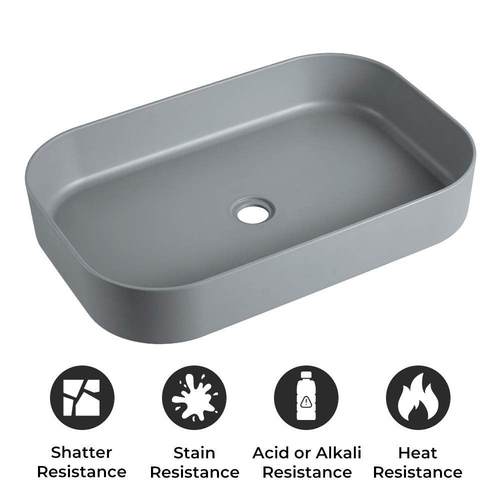 BASSINO Melamine Table Top Wash Basin for Home Matt Grey (600X400X110mm)