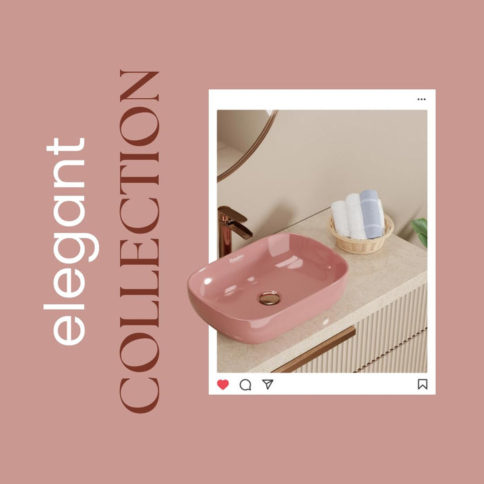 Modern Pink Glossy Ceramic Table Top Wash Basin (18x13x5.5 In) BTT-11405