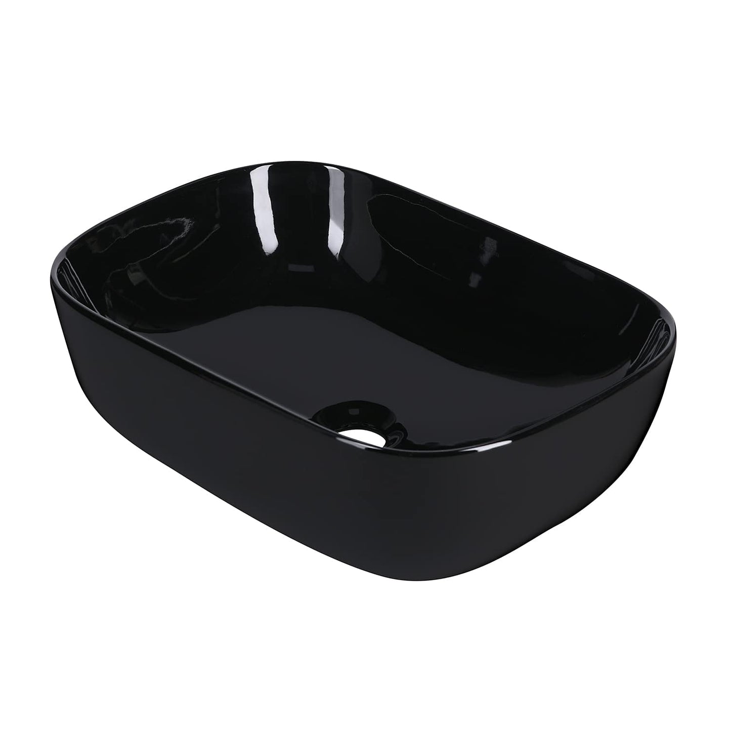 BASSINO Art Premium Ceramic Countertop or Tabletop Glossy Designer Rectangle Shape Handwash Sink Wash Basin (Black, 18 x 13 x 5.5 Inch)