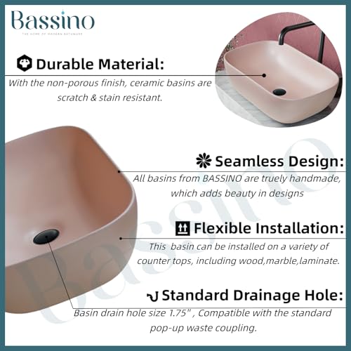 Premium Ceramic Table Top Wash Basin, Peach Pink Finish (18 × 13 × 6 In) BTT-748