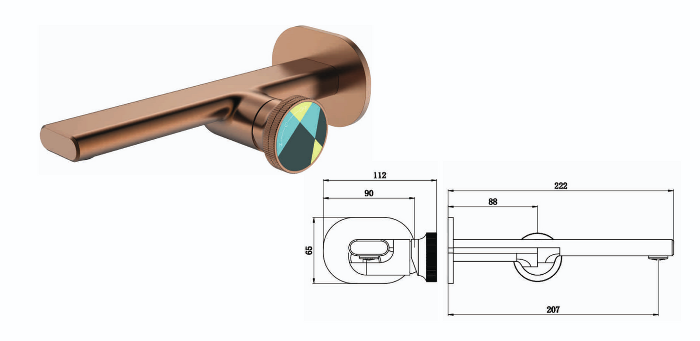 BASSINO Wall Mount Basin Mixer Tap Designer Faucet | 5 Years Warranty Brushed Rose Gold