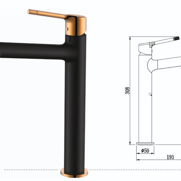 BASSINO Tall Basin Mixer Faucet Brass Body | Hot & Cold Mixer- 5 Years Warranty Black