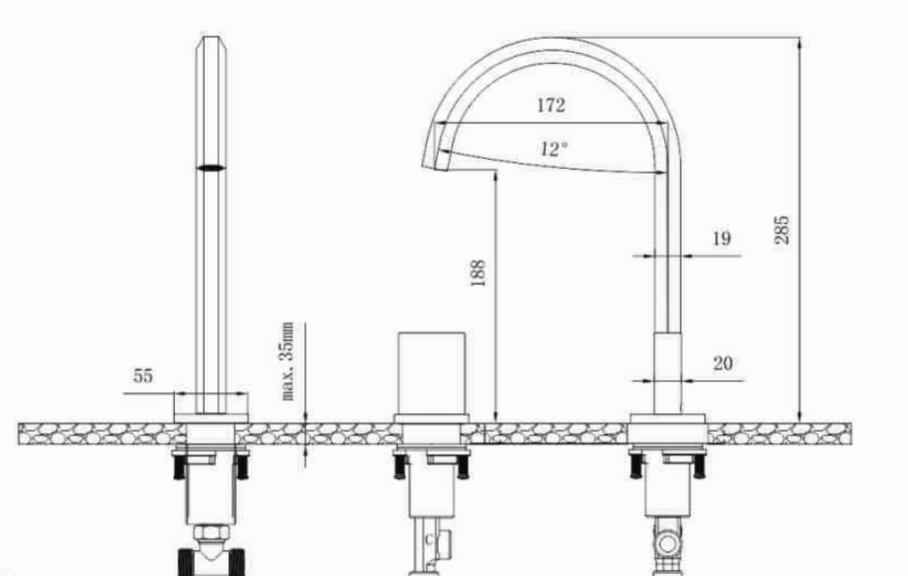 BASSINO Deck Mounted Basin Mixer | Dual Piece Mixer Set | Hot & Cold | Premium Bathroom Faucet - 5 Years Warranty