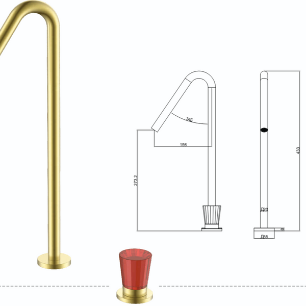 BASSINO Deck Mount Basin Mixer Tap – Brushed Gold | Crystal Handle | Luxury Single Lever Bathroom Faucet 273mm - 5 Years Warranty