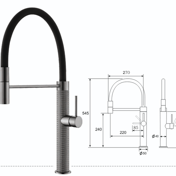BASSINO Luxury Pull-Down Kitchen Faucet Collection | Modern Kitchen Mixer Tap | 5 Years Warranty Gun Grey