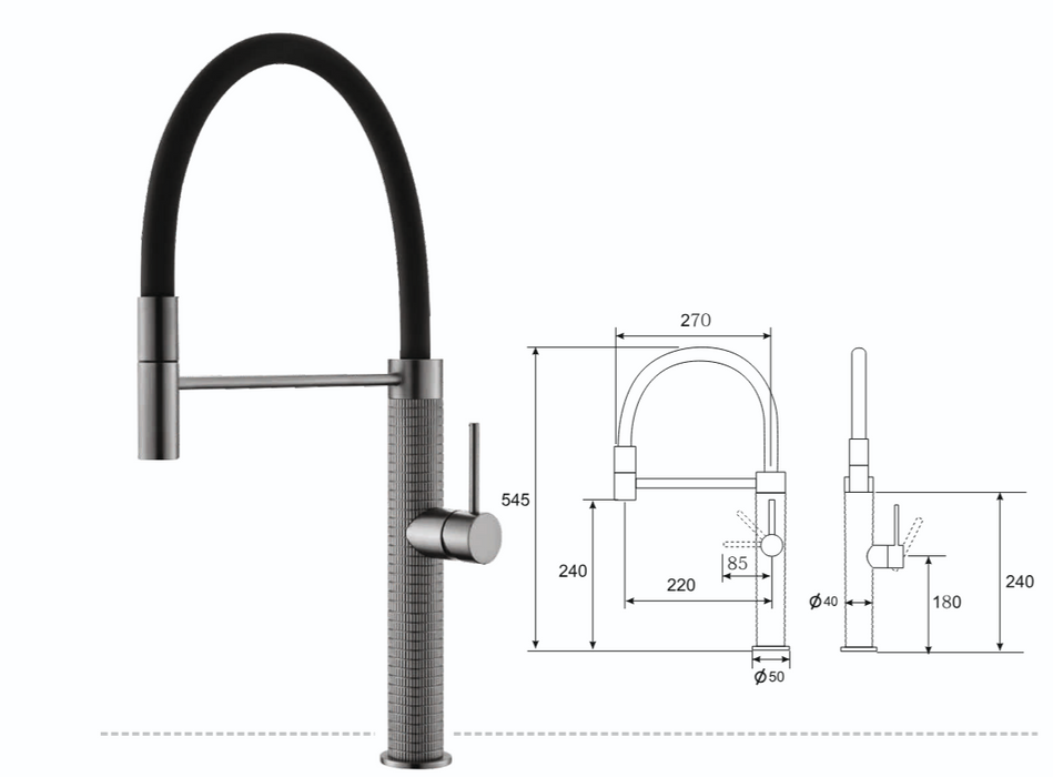 BASSINO Luxury Pull-Down Kitchen Faucet Collection | Modern Kitchen Mixer Tap | 5 Years Warranty Gun Grey