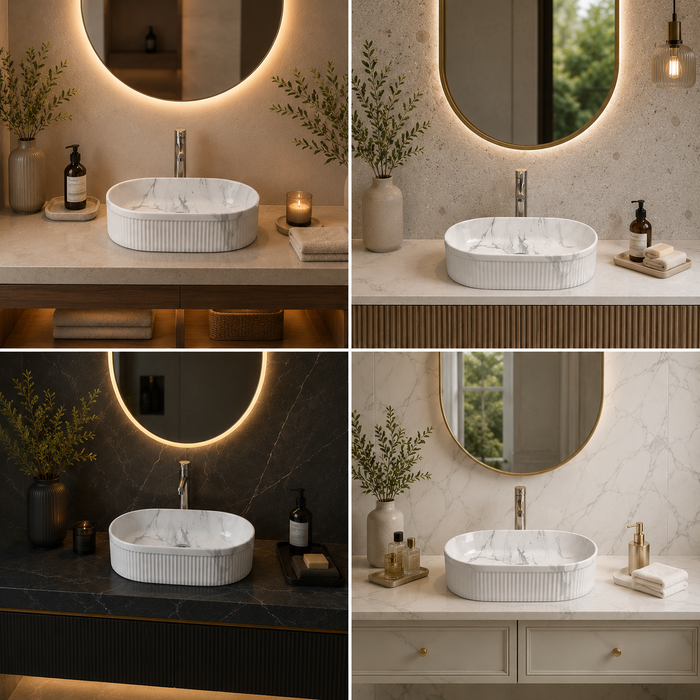 Bassino Glossy Marble Table Top Wash Basin 20 × 12.5 × 5 Inches | Luxury Imported Basin BTT-11820