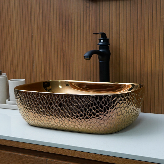 Designer Table Top Basin (18 x 13 x 5 In) BTT-11374-IN, Rose-gold