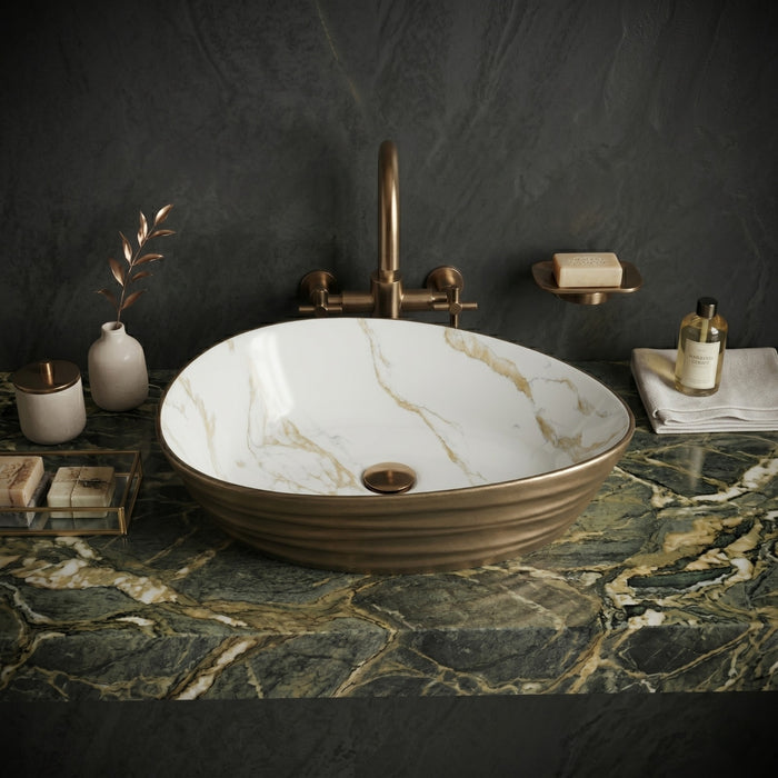 Premium Designer Ceramic Table Top Wash Basin, Dual Color Matt (22 x 14 x 6.5 In) Antique