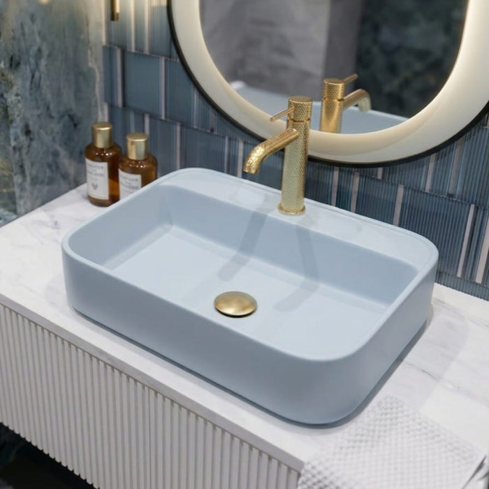BASSINO Serene Sky Matte Blue Ceramic Vessel Sink with Tap hole (20 x 16 x 5 Inches)