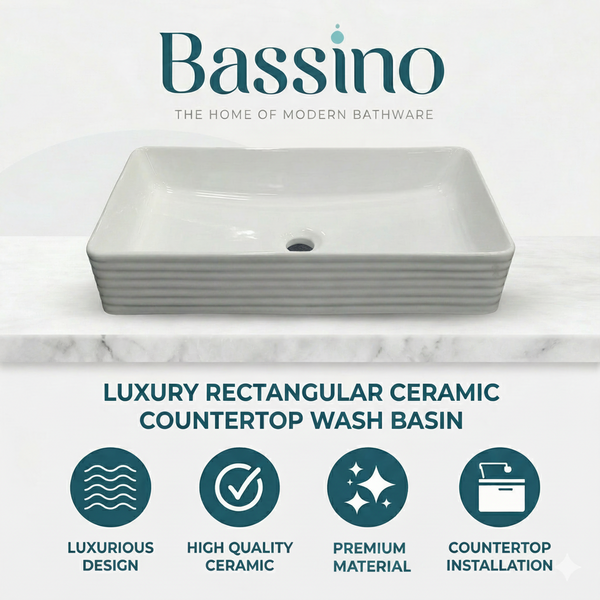 Bassino Rectangular Ceramic Countertop Wash Basin 24 x 13 x 5 Inch