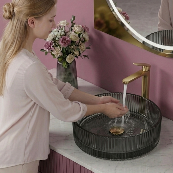 Bassino Modern Transparent Glass Wash Basin | Stylish Countertop Wash Basin for Bathroom–395x395x160 mm Black