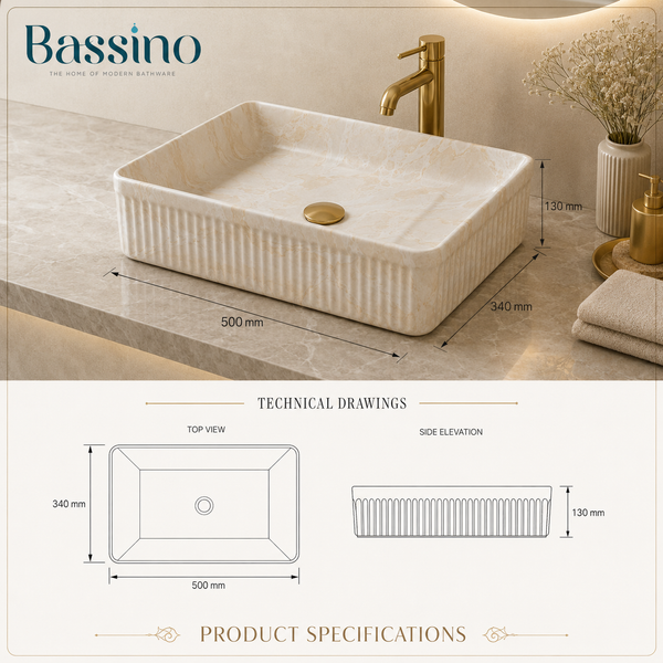 Bassino Matte Marble Table Top Wash Basin 20 × 13.5 × 5 Inches | Imported Designer Basin