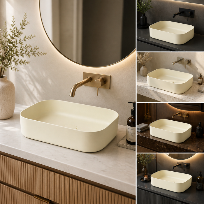 Bassino Modern Melamine Wash Basin | Stylish Countertop Wash Basin for Bathroom–400x320x110 mm Beige