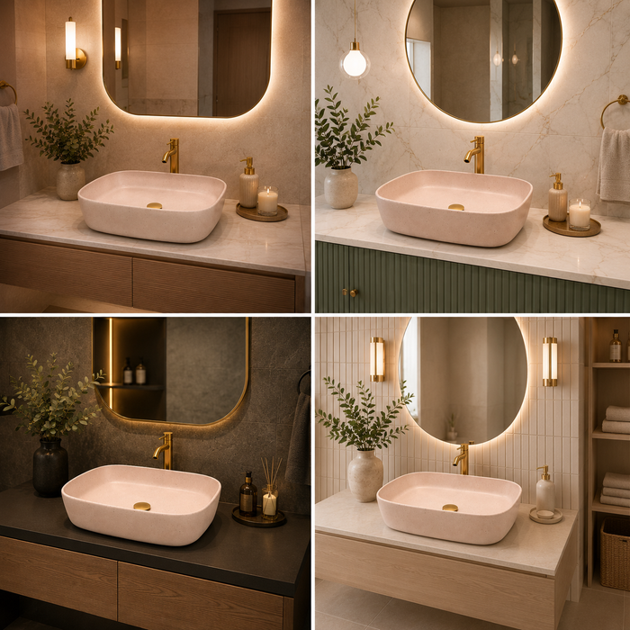Bassino Beige Stone Finish Countertop Wash Basin – Premium Ceramic Vessel Sink (19.9" x 15.0" x 5.3")