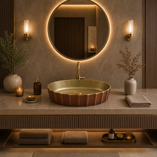 Bassino Textured Oval Countertop Wash Basin – Luxury Designer Vessel Sink (22" x 14.2" x 5.9")