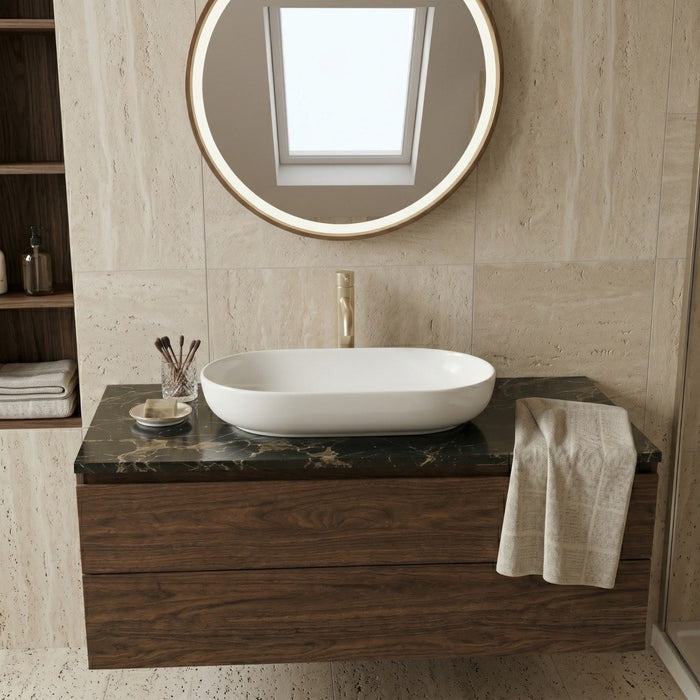 Bassino Matte White Oval Countertop Wash Basin – Modern Ceramic Vessel Sink (28" x 14" x 5")