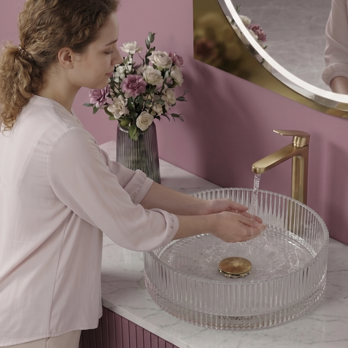 Bassino Modern Transparent Glass Wash Basin | Stylish Countertop Wash Basin for Bathroom–395x395x160 mm Clear