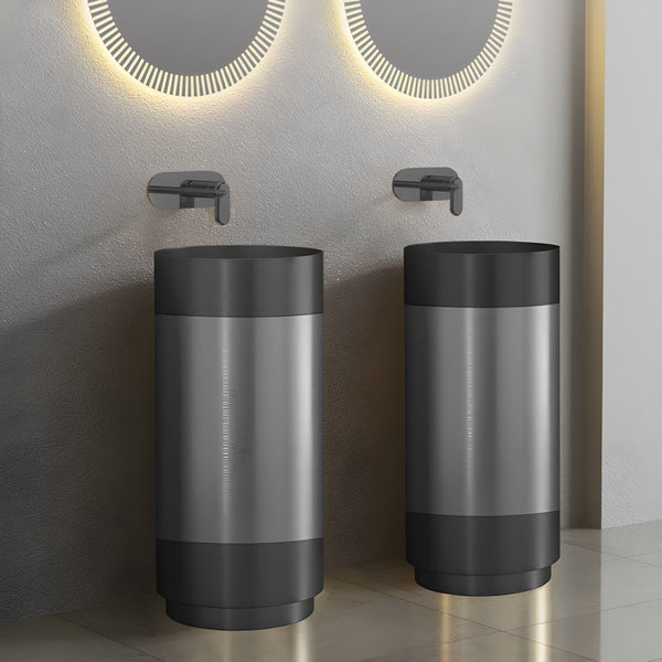 Metal Pedestal Wash Basin,size-16x16x33 Inch Black + Grey