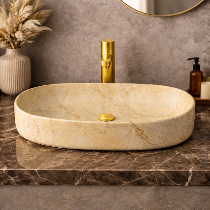 Bassino Luxury Oval Marble Finish Countertop Wash Basin (27" x 14" x 5.5") – Premium Ceramic