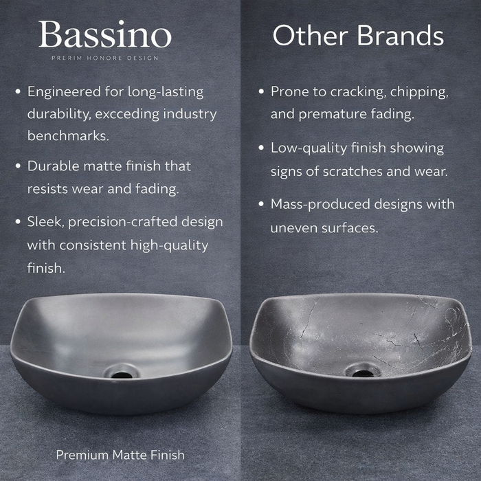 BASSINO Slate Matte Black Boat-Style Vessel Sink (18 x 13 x 5 Inches)