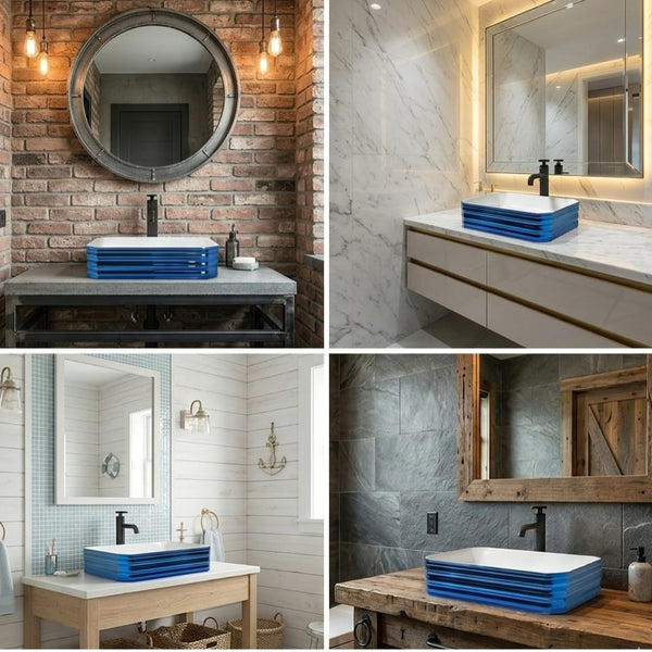 BASSINO Luxury Gradient Blue Tabletop Ceramic Wash Basin (18 x 13 x 5 Inches)