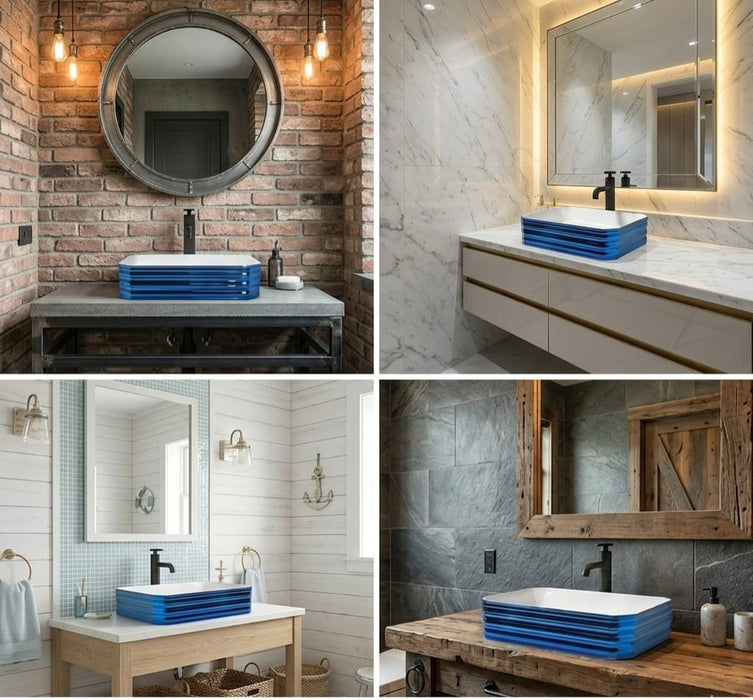 BASSINO Luxury Gradient Blue Tabletop Ceramic Wash Basin (18 x 13 x 5 Inches)