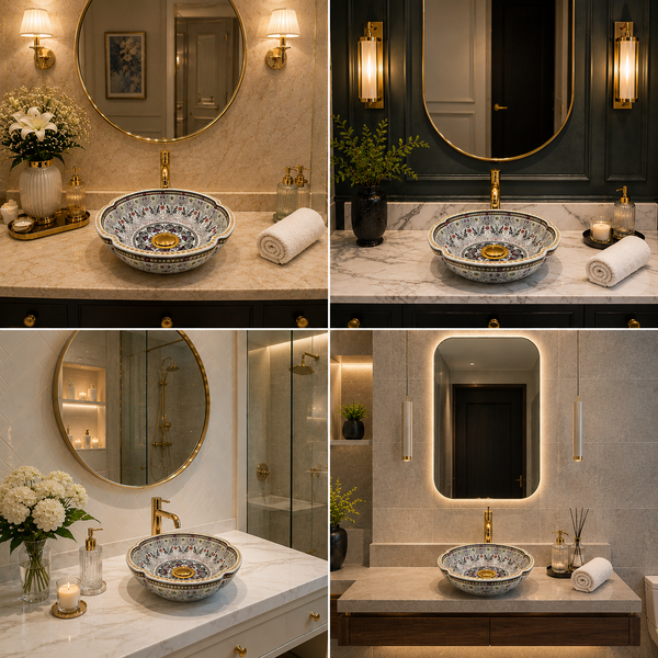 Bassino Designer Table Top Wash Basin– 16.5 × 16.5 × 6 Inches | Imported Luxury Basin
