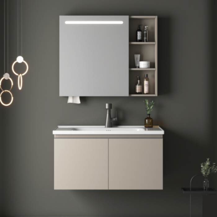 Premium Khaki Bathroom Vanity Set (Motion Sensor Mirror + Integrated Ceramic Basin)