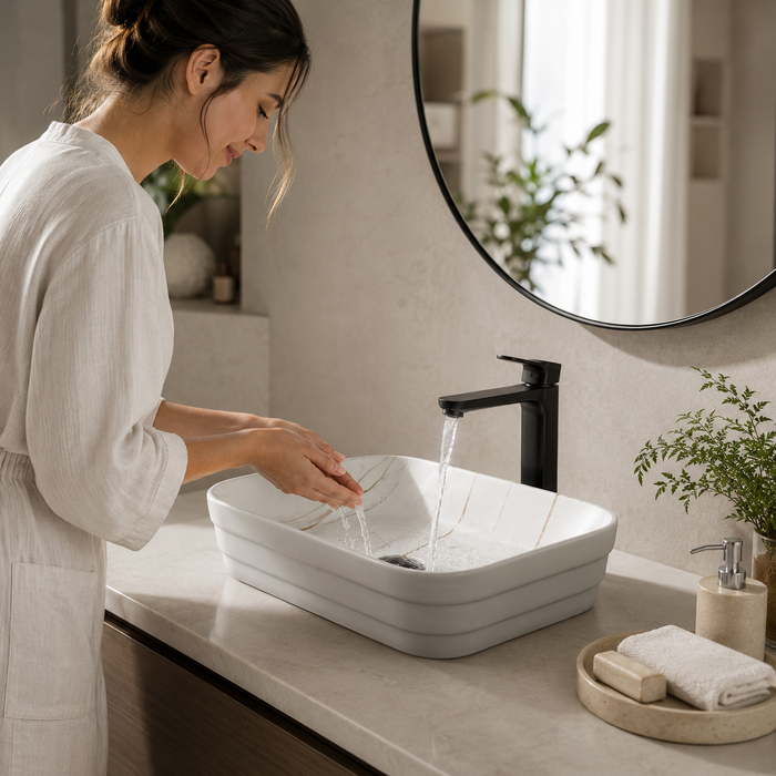 Double Color Matt Marble Bathroom Sink Rectangular Countertop Wash Basin (20" × 14" × 5"IN) Grey