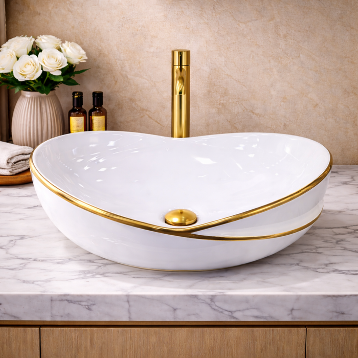 BASSINO Callalily Designer Gilded Vessel Sink (20 x 15 x 7 Inches)