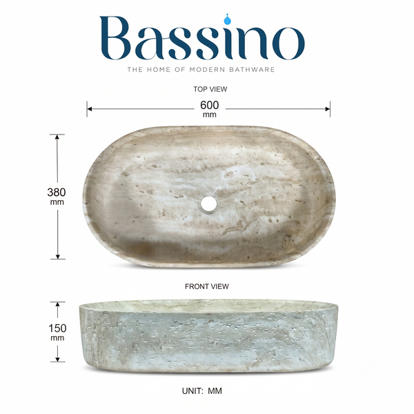Beige Artificial Stone Table Top Wash Basin – Matte Finish | 24x15x6 Inch Designer Countertop Basin