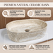 600x380x150 mm beige artificial stone table top wash basin with matte natural stone finish, rounded rectangular countertop basin for modern luxury bathroom.