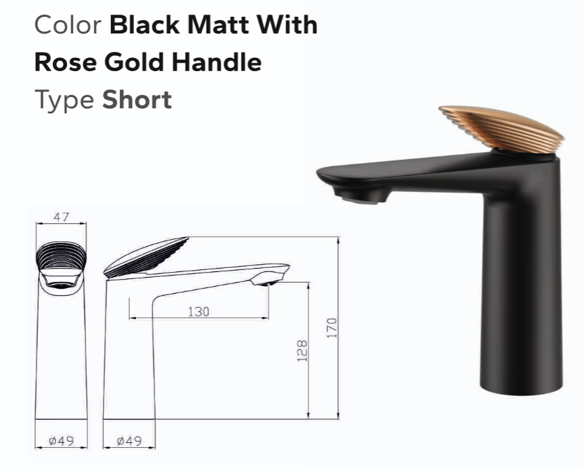 BASSINO Luxury Short Basin Mixer Faucet | Modern Single Lever Bathroom Tap | 5 Years Warranty Black