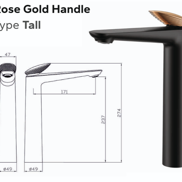 Bassino Tall Basin Mixer Faucet– Contemporary Premium Style 5 Years Warranty Black